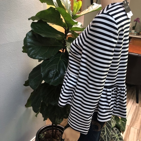 TopShop Striped Collarless Flounce Hem Jacket - Picture 6 of 7